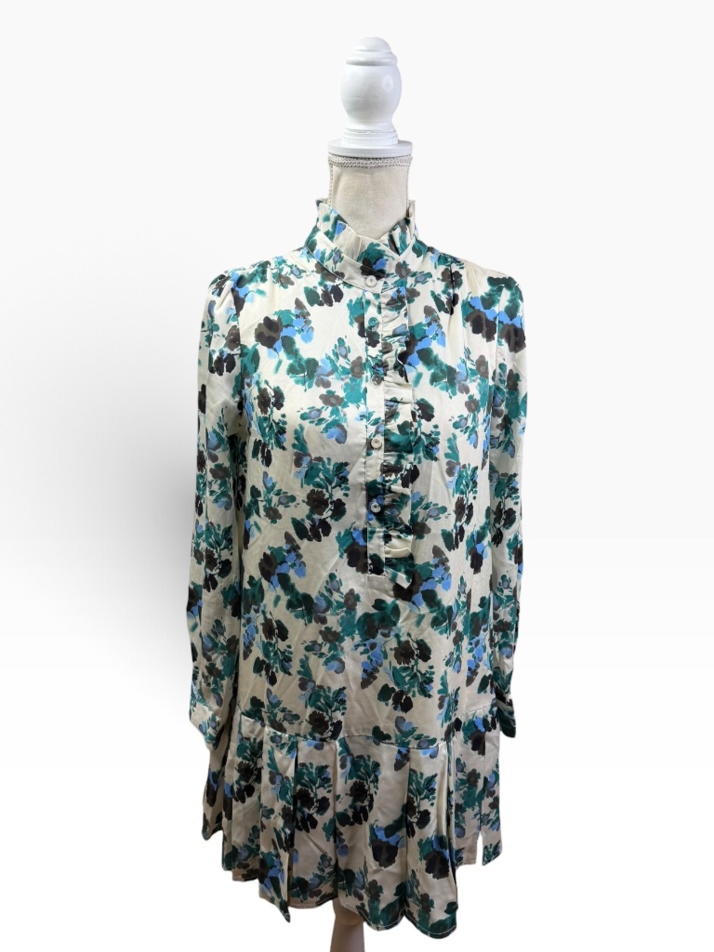 Tuckernuck Budding Bluebell Tate Shirt Dress S Floral Ruffle Collar Tencel Mini